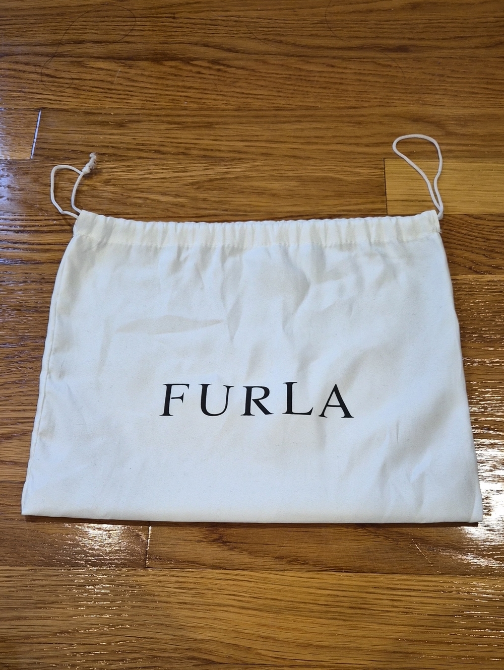 Furla Small White Satin Drawstring Dust Bag with Black Logo